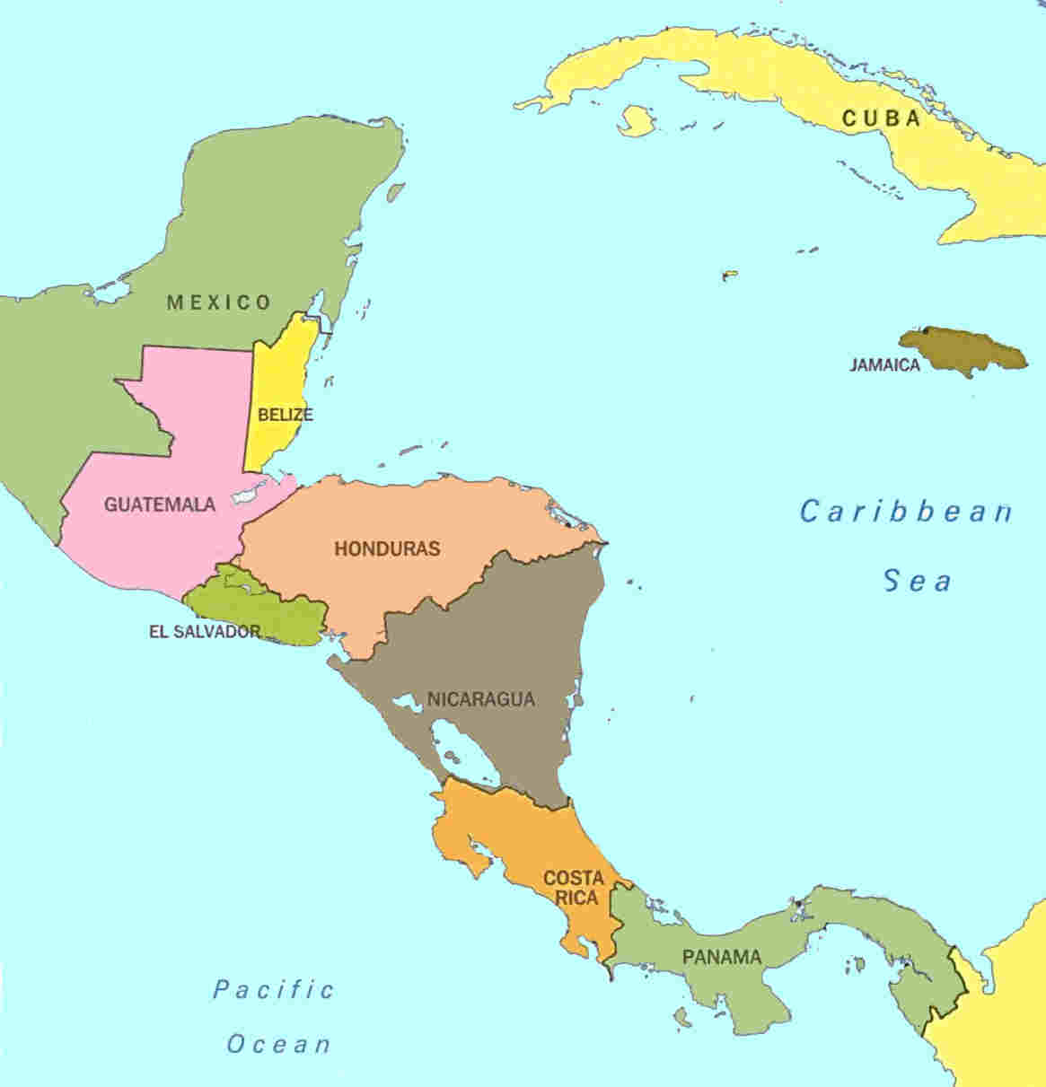 Языки стран центральной америки. Центральная Америка на карте Северной Америки. Политическая карта центральной Америки. Карта центральной Америки со странами.